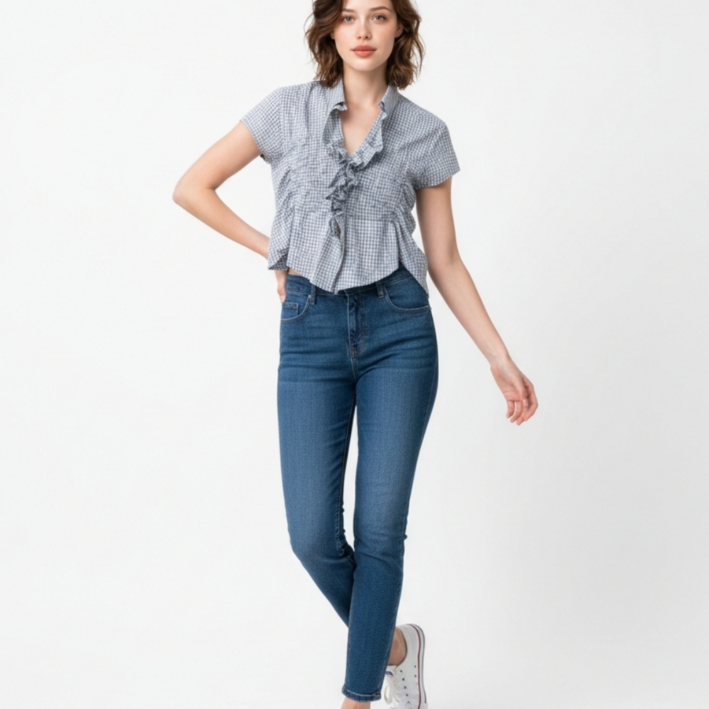 BDG Nolita Shirred Split Front Ruffle Blouse